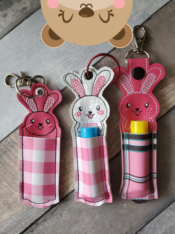 Happy Bunny Lip Balm Holder 4x4 and 5x7 DIGITAL DOWNLOAD embroidery file ITH In the Hoop 0321