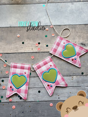 AddiePoo Heart Flag Banner Piece 4x4 DIGITAL DOWNLOAD embroidery file ITH In the Hoop 0322