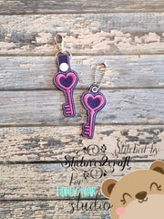 Heart Key Skeleton Key  snap tab, or eyelet key fob  set 4x4  DIGITAL DOWNLOAD embroidery file ITH In the Hoop 0722