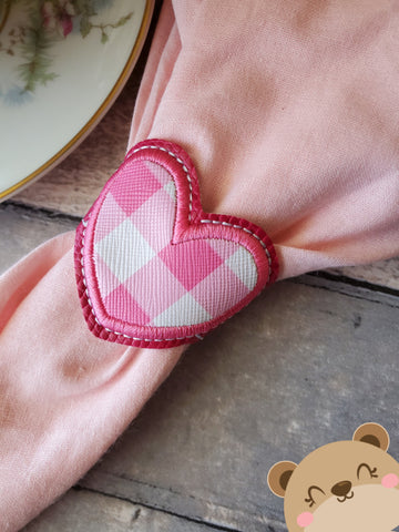 Heart Applique Napkin Ring Snap 4x4  DIGITAL DOWNLOAD embroidery file ITH In the Hoop 0221