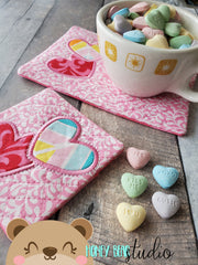 Hearts Applique COASTER and MUG RUG Set 4x4 5x7 1 design DIGITAL DOWNLOAD embroidery file ITH In the Hoop 0121