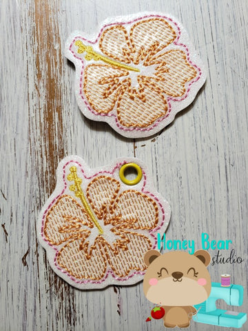 Hibiscus feltie and zipper pull, with sorted files  DIGITAL DOWNLOAD embroidery file ITH In the Hoop June 7, 2019