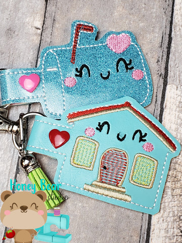 Happy Home House Key and Mailbox Key snap tab, or eyelet fob SET for 4x4  DIGITAL DOWNLOAD embroidery file ITH In the Hoop Jan 2020