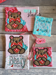 Beary Love Word Art and Applique COASTER and MUG RUG Set 4x4 5x7  DIGITAL DOWNLOAD embroidery file ITH In the Hoop 0222
