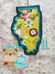Illinois State Applique Christmas Ornament MS 4x4 5x7 DIGITAL DOWNLOAD embroidery file ITH In the Hoop