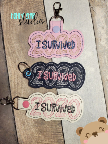 I Survived 2020 New Year snap tab or eyelet for 4x4  DIGITAL DOWNLOAD embroidery file ITH In the Hoop 12312020