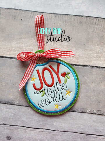 JOY to the World CIRCLE Applique Ornament 4x4 DIGITAL DOWNLOAD embroidery file ITH In the Hoop 1121