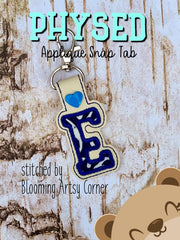 PhysEd Font Letter E Applique  snap tab, or eyelet fob for 4x4  DIGITAL DOWNLOAD embroidery file ITH In the Hoop