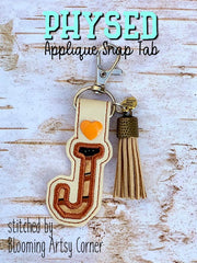 PhysEd Font Letter J Applique  snap tab, or eyelet fob for 4x4  DIGITAL DOWNLOAD embroidery file ITH In the Hoop