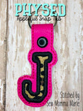PhysEd Font Letter J Applique  snap tab, or eyelet fob for 4x4  DIGITAL DOWNLOAD embroidery file ITH In the Hoop