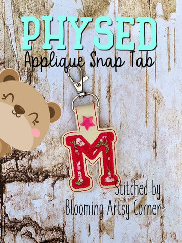 PhysEd Font Letter M Applique  snap tab, or eyelet fob for 4x4  DIGITAL DOWNLOAD embroidery file ITH In the Hoop