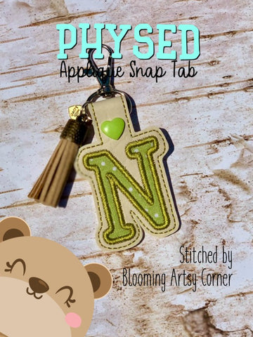 PhysEd Font Letter N Applique  snap tab, or eyelet fob for 4x4  DIGITAL DOWNLOAD embroidery file ITH In the Hoop