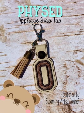 PhysEd Font Letter O Applique  snap tab, or eyelet fob for 4x4  DIGITAL DOWNLOAD embroidery file ITH In the Hoop