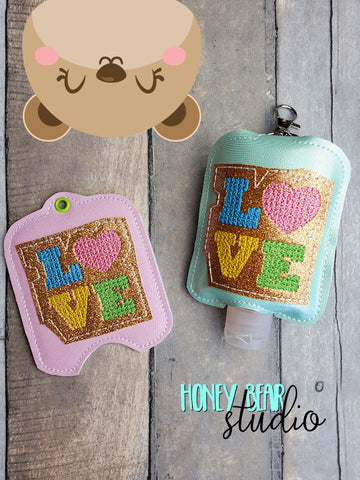 Love Block Letters Chenille-Type Lotion Sanitizer Holder 4x4 And 5x7 single hooping DIGITAL DOWNLOAD embroidery file ITH In the Hoop 0123