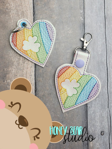 Lucky Charm Rainbow Clover Snap Tab, Eyelet Fob 4x4 SET DIGITAL DOWNLOAD embroidery file ITH In the Hoop 0223