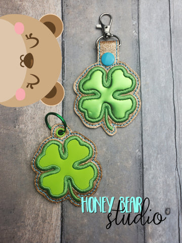 Lucky Clover Applique Snap Tab, Eyelet Fob 4x4 SET DIGITAL DOWNLOAD embroidery file ITH In the Hoop 0223