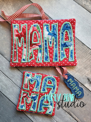 MAMA Applique COASTER and MUG RUG Set 4x4 5x7  DIGITAL DOWNLOAD embroidery file ITH In the Hoop 0422