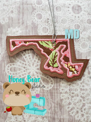 Maryland State Applique Christmas Ornament MS 4x4 5x7 DIGITAL DOWNLOAD embroidery file ITH In the Hoop