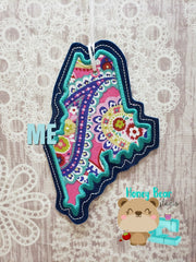 Maine State Applique Christmas Ornament MS 4x4 5x7 DIGITAL DOWNLOAD embroidery file ITH In the Hoop