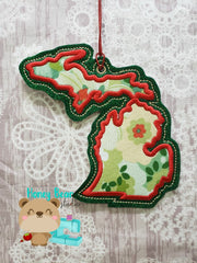 Michigan State Applique Christmas Ornament MS 4x4 5x7 DIGITAL DOWNLOAD embroidery file ITH In the Hoop