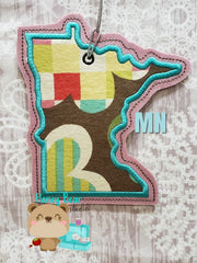 Minnesota State Applique Christmas Ornament MS 4x4 5x7 DIGITAL DOWNLOAD embroidery file ITH In the Hoop