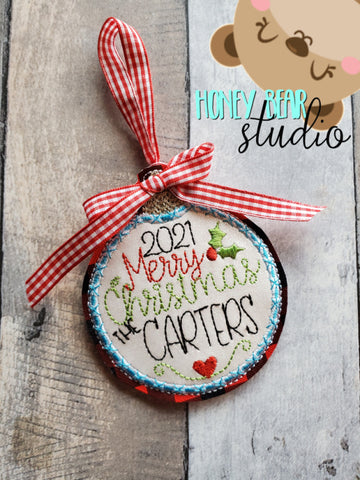 Font Included Merry Christmas Customizable CIRCLE Applique Ornament 4x4 DIGITAL DOWNLOAD embroidery file ITH In the Hoop 1221