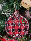 Font Included Merry Christmas Customizable CIRCLE Applique Ornament 4x4 DIGITAL DOWNLOAD embroidery file ITH In the Hoop 1221