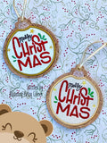 Merry CHRISTmas CIRCLE Applique Ornament 4x4 DIGITAL DOWNLOAD embroidery file ITH In the Hoop Nov 2019