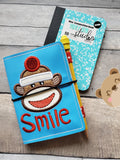 MCB Sock Monkey SMiLe Cover for Mini Composition Book 5x7 DIGITAL DOWNLOAD embroidery file ITH In the Hoop 1021