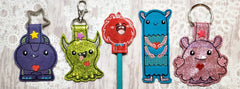 VALUE PACK Little Monsters Heart snap tab, or eyelet fob for 4x4  DIGITAL DOWNLOAD embroidery file ITH In the Hoop Feb 7,  2019