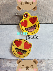 Mod Emoji Heart Eyes feltie SET, feltie, charm or zipper pull eyelet for 4x4  DIGITAL DOWNLOAD embroidery file ITH In the Hoop 0122