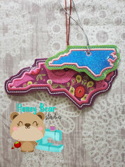NORTH CAROLINA State Applique Christmas Ornament MS 4x4 5x7 DIGITAL DOWNLOAD embroidery file ITH In the Hoop