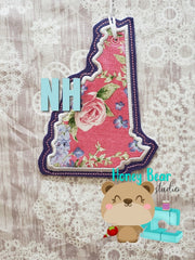 New Hampshire State Applique Christmas Ornament MS 4x4 5x7 DIGITAL DOWNLOAD embroidery file ITH In the Hoop