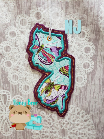 New Jersey State Applique Christmas Ornament NJ 4x4 5x7 DIGITAL DOWNLOAD embroidery file ITH In the Hoop