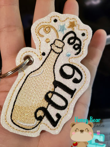New Year 2019 Popping Bottle Snap Tab, Eyelet SET DIGITAL DOWNLOAD embroidery file ITH In the Hoop Dec 12 2018