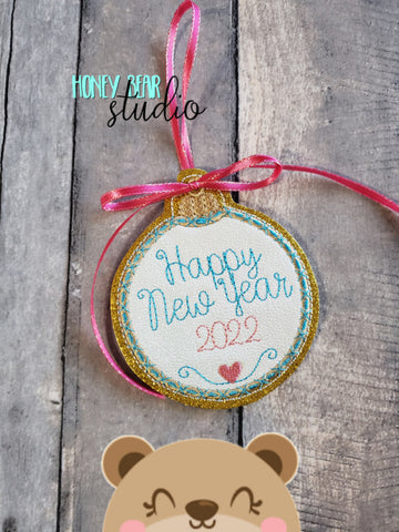 Happy New Year CIRCLE Applique Ornament 4x4 DIGITAL DOWNLOAD embroidery file ITH In the Hoop 0122