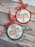 Font Included Our First Christmas Customizable CIRCLE Applique Ornament 4x4 DIGITAL DOWNLOAD embroidery file ITH In the Hoop 1121