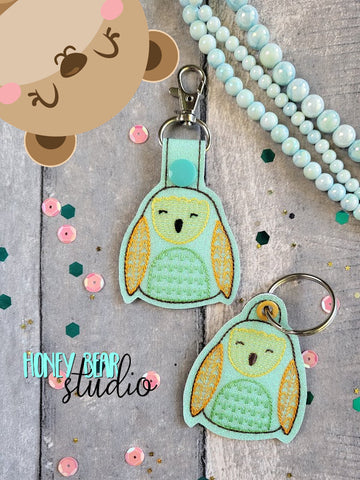 Simple Owl Motif Stitches snap tab, or eyelet key fob  set 4x4  DIGITAL DOWNLOAD embroidery file ITH In the Hoop 0922