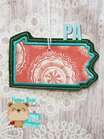 Pennsylvania State Applique Christmas Ornament PA 4x4 5x7 DIGITAL DOWNLOAD embroidery file ITH In the Hoop