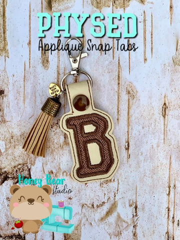 PhysEd Font Letter B Applique  snap tab, or eyelet fob for 4x4  DIGITAL DOWNLOAD embroidery file ITH In the Hoop