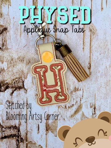 PhysEd Font Letter H Applique  snap tab, or eyelet fob for 4x4  DIGITAL DOWNLOAD embroidery file ITH In the Hoop