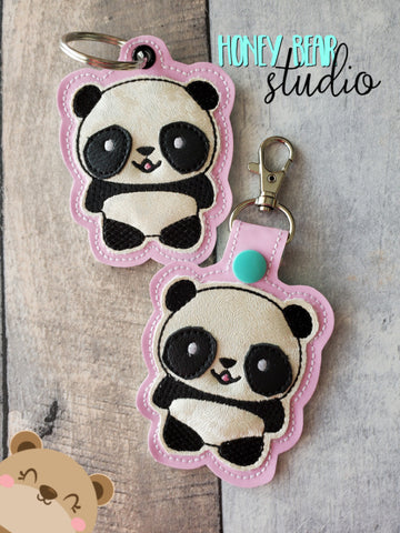 Cute Bear Panda Snap Tab, Eyelet 4x4 SET DIGITAL DOWNLOAD embroidery file ITH In the Hoop 0121