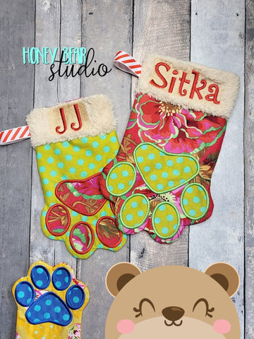 Paw Print Pet Christmas Stocking ITH 5x7, 6x10, 7x12, 8x12, 8x14,  9x14, 11x16 DIGITAL DOWNLOAD embroidery file ITH In the Hoop 1222