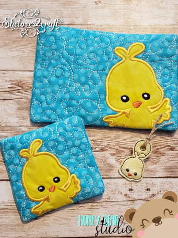 Easter Chick Applique COASTER and MUG RUG Set 4x4 5x7  DIGITAL DOWNLOAD embroidery file ITH In the Hoop 0422