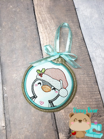 Sketchy Penguin Friend Christmas Ornament Applique  4x4 DIGITAL DOWNLOAD embroidery file ITH In the Hoop Nov 2019