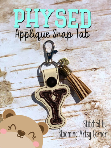 PhysEd Font Letter Y Applique  snap tab, or eyelet fob for 4x4  DIGITAL DOWNLOAD embroidery file ITH In the Hoop