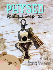 PhysEd Font Letter Y Applique  snap tab, or eyelet fob for 4x4  DIGITAL DOWNLOAD embroidery file ITH In the Hoop