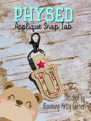 PhysEd Font Letter U Applique  snap tab, or eyelet fob for 4x4  DIGITAL DOWNLOAD embroidery file ITH In the Hoop