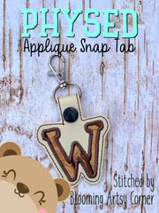 PhysEd Font Letter W Applique  snap tab, or eyelet fob for 4x4  DIGITAL DOWNLOAD embroidery file ITH In the Hoop