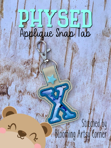 PhysEd Font Letter X Applique  snap tab, or eyelet fob for 4x4  DIGITAL DOWNLOAD embroidery file ITH In the Hoop
